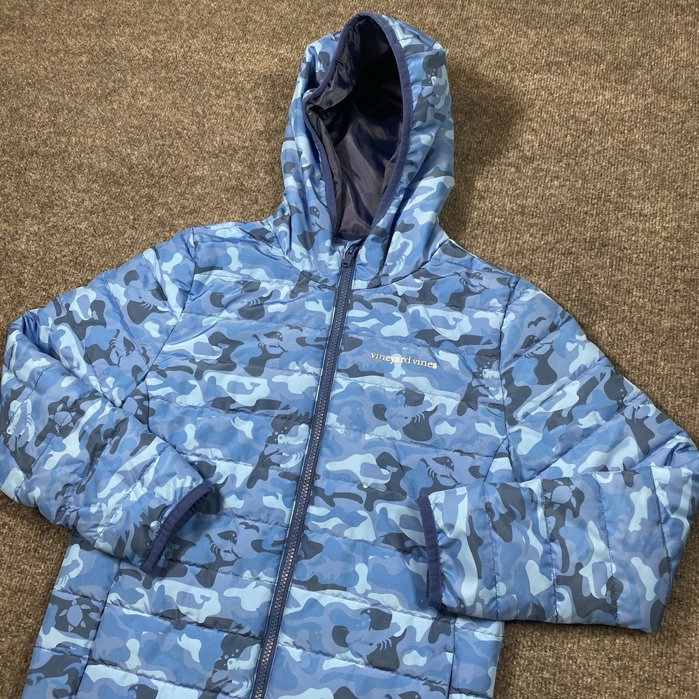 Vineyard Vines Youth Kids Full Zip Blue Camo Hooded Jacket Size Medium (12-14)